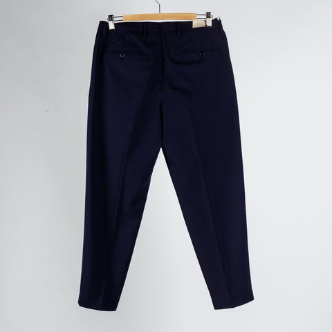 Briglia Navy Pleated Stretch Dress Pant - Wool, Polyester, Stretch, Slim Fit, Knit, Made In Italy - Back View