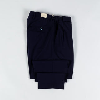 Briglia Navy Pleated Stretch Dress Pant - Wool, Polyester, Stretch, Slim Fit, Knit, Made In Italy - View 8