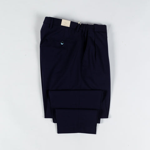 Briglia Navy Pleated Stretch Dress Pant - Wool, Polyester, Stretch, Slim Fit, Knit, Made In Italy - View 8