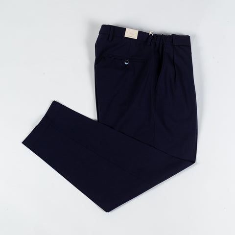 Briglia Navy Pleated Stretch Dress Pant - Wool, Polyester, Stretch, Slim Fit, Knit, Made In Italy - View 9