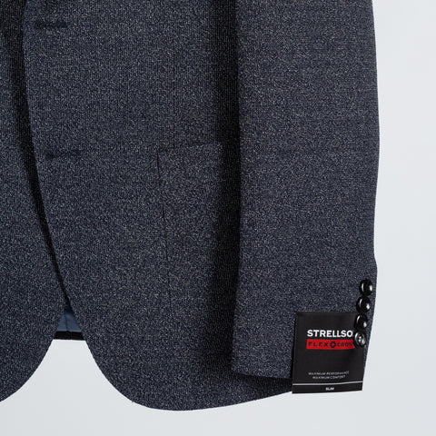 Strellson Mottled Dark Blue Arndt Sports Coat - Cotton, Polyester, Viscose, Slim Fit, Textured - Back View