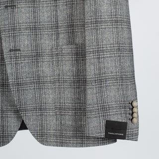 Tagliatore Grey Glen Check Silk Blazer - Wool, Silk, Denim, Made In Italy - Back View
