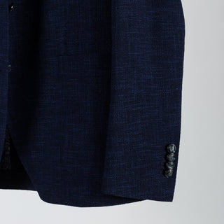 Tagliatore Navy Wool Silk Summer Blazer - Wool, Cotton, Silk, Textured, Made In Italy - Back View