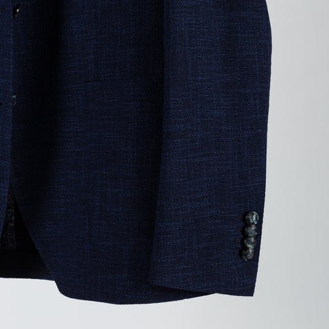 Tagliatore Navy Wool Silk Summer Blazer - Wool, Cotton, Silk, Textured, Made In Italy - Back View