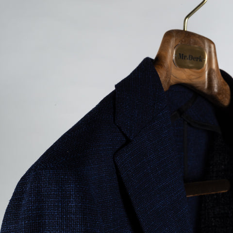 Tagliatore Navy Wool Silk Summer Blazer - Wool, Cotton, Silk, Textured, Made In Italy - Detail View