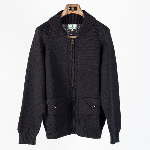 Wythe Black Zip Shawl Wool Cardigan 1