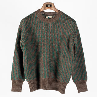 Wythe Forest Green Taupe Two Tone Wool Crewneck Sweater 1