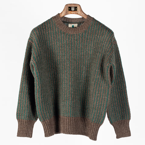 Wythe Forest Green Taupe Two Tone Wool Crewneck Sweater 1