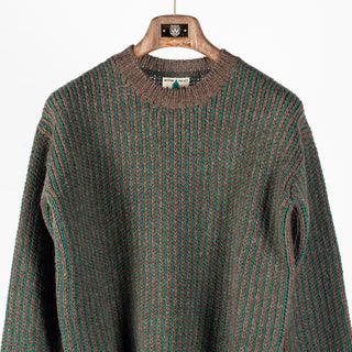 Wythe Forest Green Taupe Two Tone Wool Crewneck Sweater 6