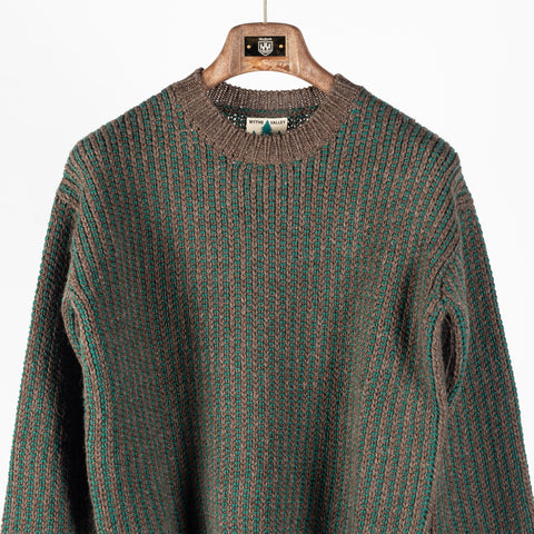 Wythe Forest Green Taupe Two Tone Wool Crewneck Sweater 6