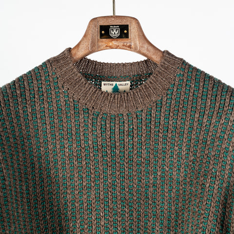 Wythe Forest Green Taupe Two Tone Wool Crewneck Sweater 7