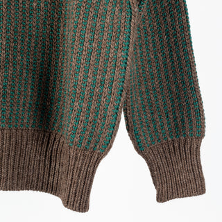 Wythe Forest Green Taupe Two Tone Wool Crewneck Sweater 4