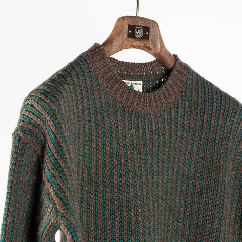 Wythe Forest Green Taupe Two Tone Wool Crewneck Sweater 3