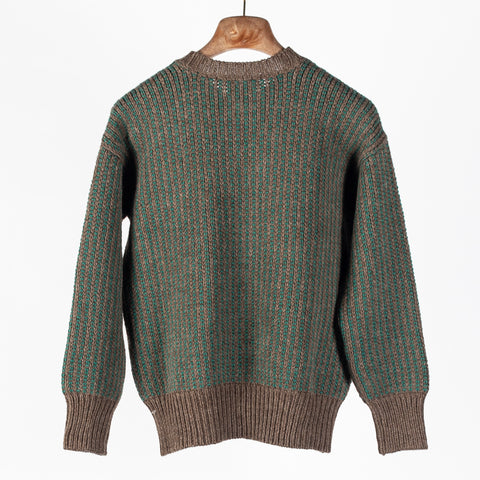 Wythe Forest Green Taupe Two Tone Wool Crewneck Sweater 5