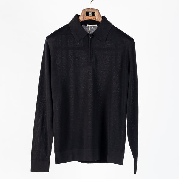 Black Knit Polo Sweater