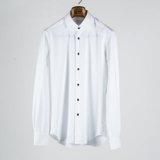 White Active Dress Shirt W/ Dark Contrast Buttons - Mr.Derk