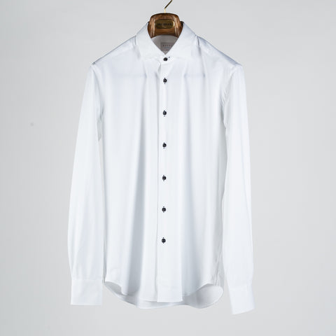 White Active Dress Shirt W/ Dark Contrast Buttons - Mr.Derk