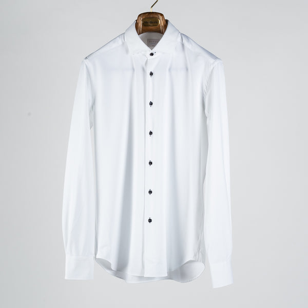 White Active Dress Shirt W/ Dark Contrast Buttons