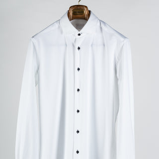 White Active Dress Shirt W/ Dark Contrast Buttons - Mr.Derk