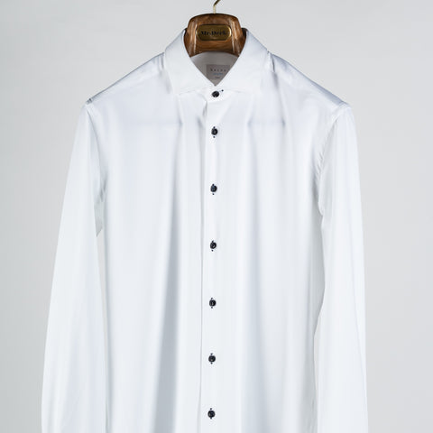 White Active Dress Shirt W/ Dark Contrast Buttons - Mr.Derk