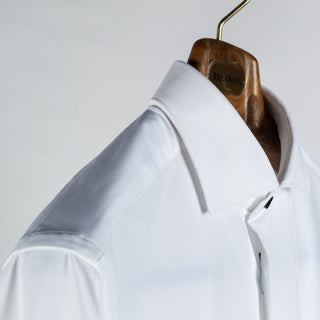 White Active Dress Shirt W/ Dark Contrast Buttons - Mr.Derk