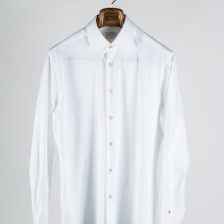 White Active Dress Shirt W/ Contrast Tan Buttons - Mr.Derk