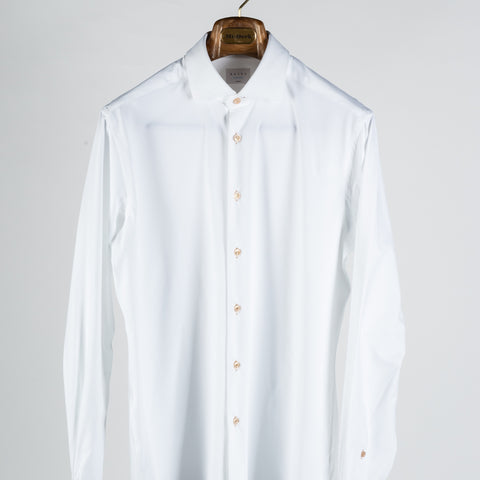 White Active Dress Shirt W/ Contrast Tan Buttons - Mr.Derk