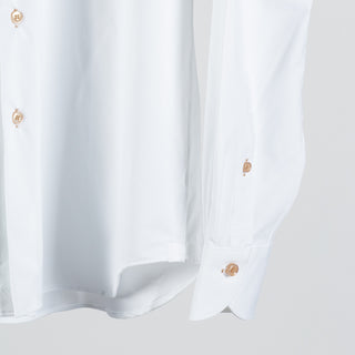 White Active Dress Shirt W/ Contrast Tan Buttons - Mr.Derk