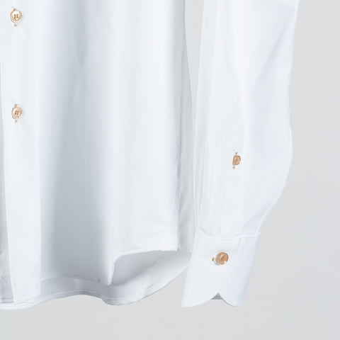 White Active Dress Shirt W/ Contrast Tan Buttons - Mr.Derk