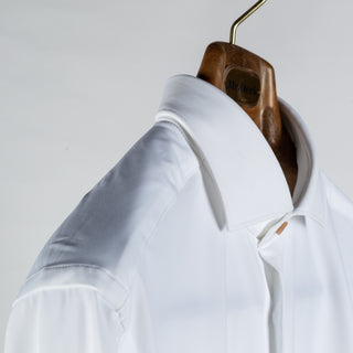 White Active Dress Shirt W/ Contrast Tan Buttons - Mr.Derk