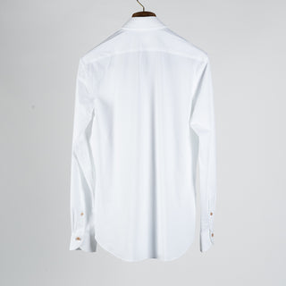 Xacus White Active Dress Shirt W/ Contrast Tan Buttons 5