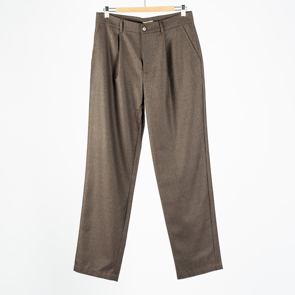 Olive Puppytooth One Pleat Trousers English Wool Flannel