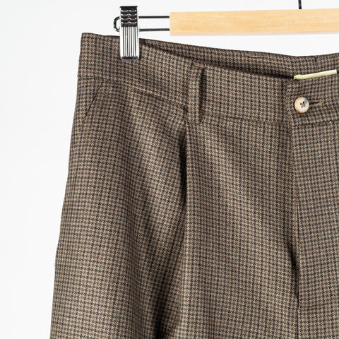 De Bonne Facture Olive Puppytooth One Pleat Trousers English Wool Flannel 4