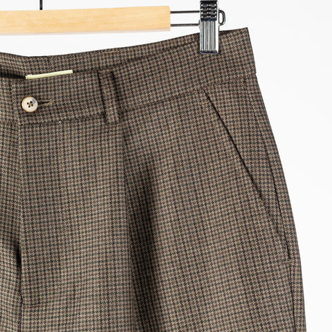 De Bonne Facture Olive Puppytooth One Pleat Trousers English Wool Flannel 5