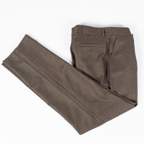 De Bonne Facture Olive Puppytooth One Pleat Trousers English Wool Flannel 10