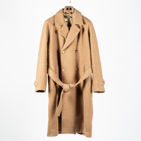 Camel Grandad Coat Ratine Wool