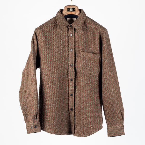 Brown Check Waffle Wool Overshirt