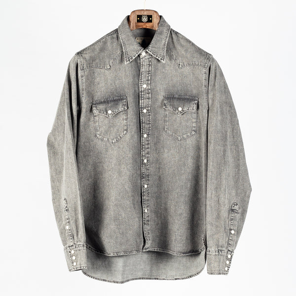 Washed Black Denim Pearlsnap Shirt