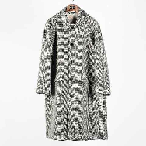 Wythe Black & Cream Herringbone Raglan Wool Overcoat 1