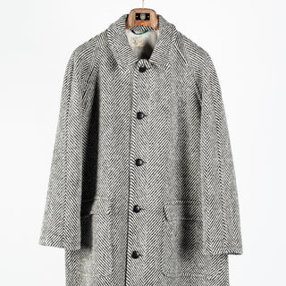 Wythe Black & Cream Herringbone Raglan Wool Overcoat 7