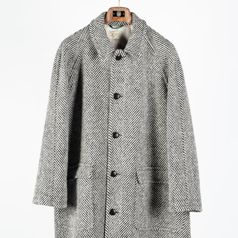 Wythe Black & Cream Herringbone Raglan Wool Overcoat 7