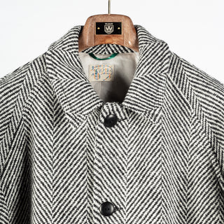 Wythe Black & Cream Herringbone Raglan Wool Overcoat 8