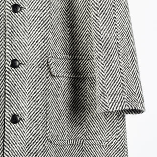 Wythe Black & Cream Herringbone Raglan Wool Overcoat 5