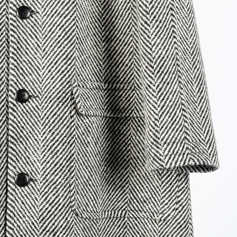 Wythe Black & Cream Herringbone Raglan Wool Overcoat 5