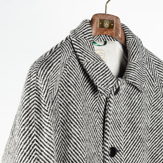 Wythe Black & Cream Herringbone Raglan Wool Overcoat 4
