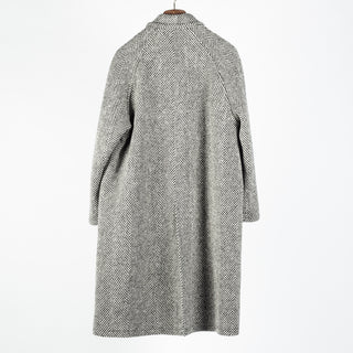Wythe Black & Cream Herringbone Raglan Wool Overcoat 6