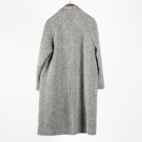 Wythe Black & Cream Herringbone Raglan Wool Overcoat 6
