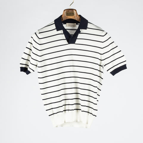 Gran Sasso Blue & White Stripped Skipper Knit Polo 1