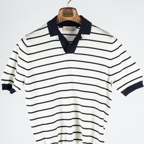 Gran Sasso Blue & White Stripped Skipper Knit Polo 5