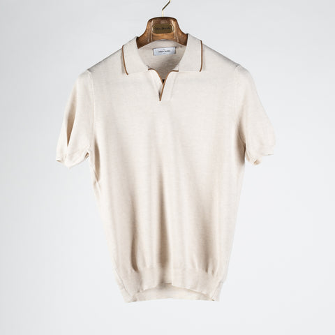 Gran Sasso Beige Skipper Rice Stitch Knit Polo 1